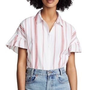 * Madewell Red Striped Central Ruffle Sleeves Shirt